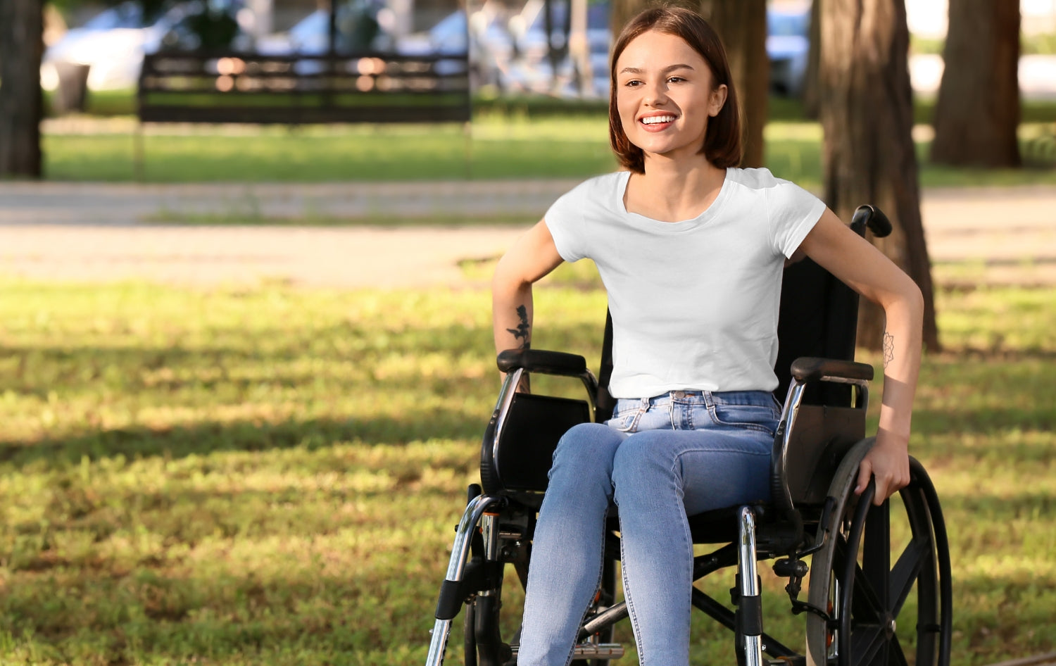 Woman in wheelchair at the park