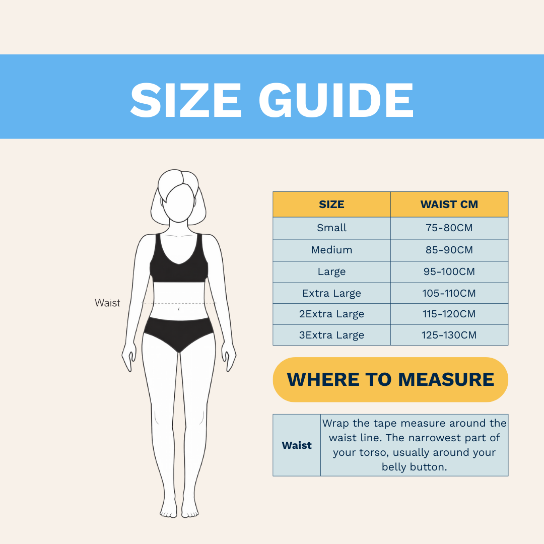 Size guide forBrolly  women's underwear with waist measurement chart and illustration - Beige
